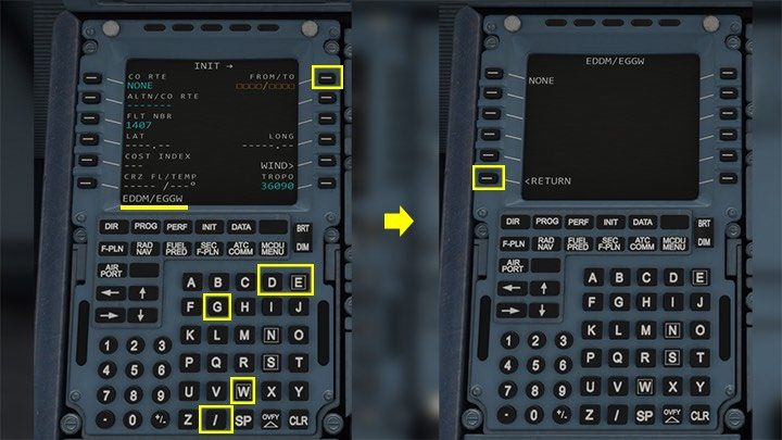 The FROM / TO item alerts with empty squares that lack the necessary data - Microsoft Flight Simulator: How to program MCDU on-board computer? - Passenger aircraft - Microsoft Flight Simulator 2020 Guide
