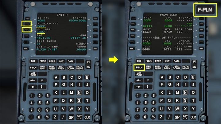 On the first page INIT you can still possibly change your flight number FLT NBR, although it has only cosmetic significance and a backup airport ALTN - in this case, the flight plan chose Manchester Airport with the code EGCC and such letters were entered into the MCDU - Microsoft Flight Simulator: How to program MCDU on-board computer? - Passenger aircraft - Microsoft Flight Simulator 2020 Guide