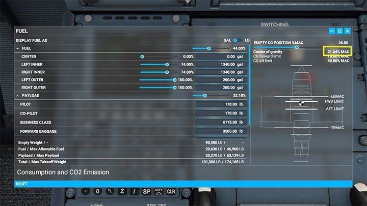 The centre of gravity is automatically calculated on the fuel and cargo screen from the toolbar - Microsoft Flight Simulator: How to program MCDU on-board computer? - Passenger aircraft - Microsoft Flight Simulator 2020 Guide
