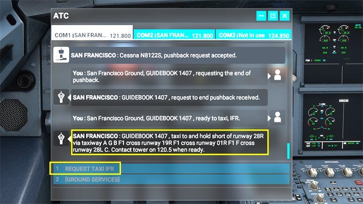 From the ATC toolbar and communication menu, select Request Taxi IFR - Microsoft Flight Simulator: Taxiing and take-off of a passenger aircraft - Example flight - Microsoft Flight Simulator 2020 Guide