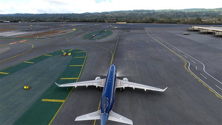 If you dont have an airport chart or you dont know where to go, you can use the external view by clicking the END key - Microsoft Flight Simulator: Taxiing and take-off of a passenger aircraft - Example flight - Microsoft Flight Simulator 2020 Guide