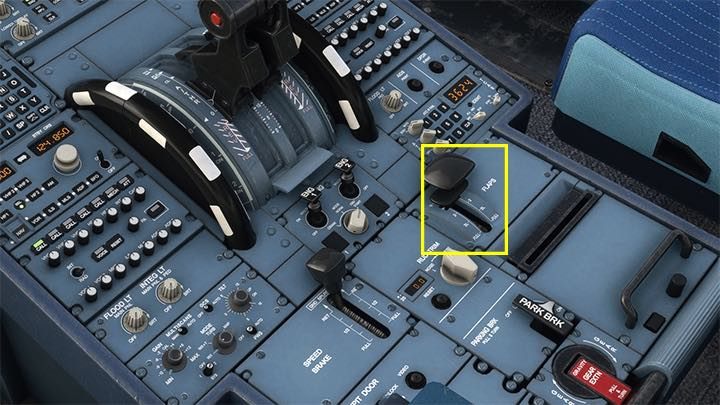 Set the FLAPS to the starting position (usually 1 for long runways, higher when its short) - Microsoft Flight Simulator: Taxiing and take-off of a passenger aircraft - Example flight - Microsoft Flight Simulator 2020 Guide