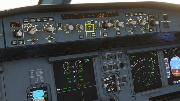Turn on the autopilot with the button AP1 - Microsoft Flight Simulator: Taxiing and take-off of a passenger aircraft - Example flight - Microsoft Flight Simulator 2020 Guide