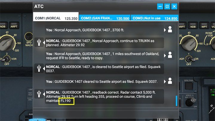 In the meantime, the ATC will assign you a target FL (Flight Level) - Microsoft Flight Simulator: Taxiing and take-off of a passenger aircraft - Example flight - Microsoft Flight Simulator 2020 Guide