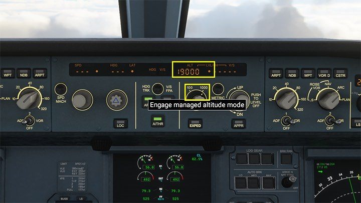 On the Autopilot panel, set the altitude dial to 19000, and then press the Engage Managed Altitude - Microsoft Flight Simulator: Taxiing and take-off of a passenger aircraft - Example flight - Microsoft Flight Simulator 2020 Guide
