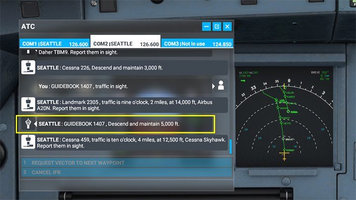 The ATC controller will send a message about the change in altitude before landing, but it is worth watching if he does it at the right time. - Microsoft Flight Simulator: When to begin descent? - Example flight - Microsoft Flight Simulator 2020 Guide