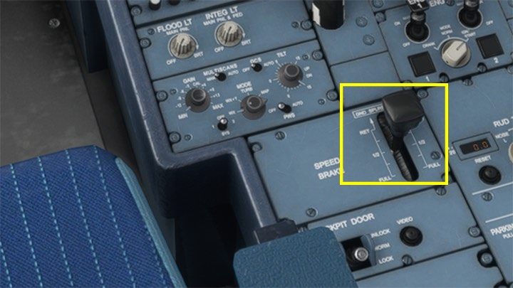 If for some reason you started the descent too late and the plane quickly loses altitude causing an increase in speed, you can slightly slow down the machine with the aerodynamic SPEED BRAKE - Microsoft Flight Simulator: When to begin descent? - Example flight - Microsoft Flight Simulator 2020 Guide