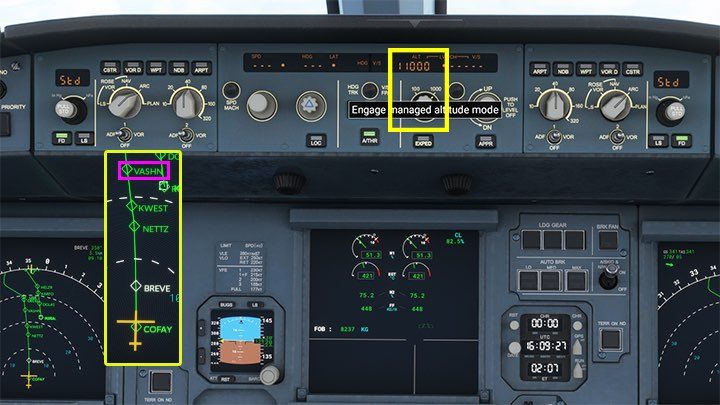 So, using the knowledge of the distance to the airport and the minimum altitude at each navigation point, you gradually change the altitude on autopilot, aiming to be at the point of the beginning of the landing procedure, that is, in this case, at 6000 feet pst VASHN point - Microsoft Flight Simulator: When to begin descent? - Example flight - Microsoft Flight Simulator 2020 Guide