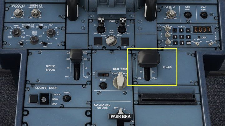 Slowing down below 200 knots already requires FLAPS-in position 1 - Microsoft Flight Simulator: ILS landing - Passenger aircraft - Example flight - Microsoft Flight Simulator 2020 Guide