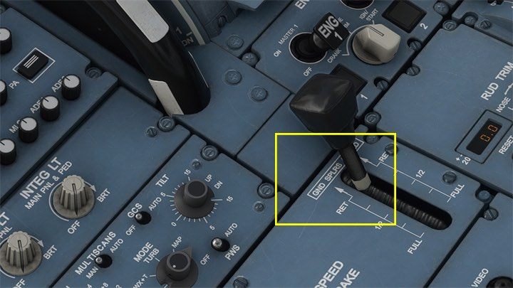 Behind the throttle, position the brake lever all the way up to prepare the spoilers (GND SPLRS) - Microsoft Flight Simulator: ILS landing - Passenger aircraft - Example flight - Microsoft Flight Simulator 2020 Guide