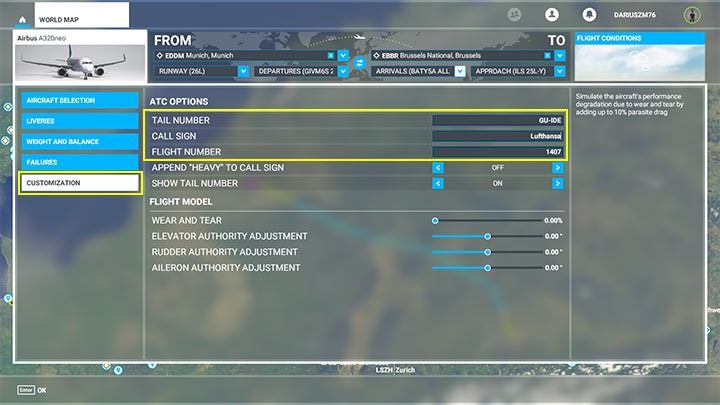 Finally, you can go to the aircraft customization tab and change the data that the controller will call us from the tower - Microsoft Flight Simulator: How to create passenger aircraft flight plan? - Passenger aircraft - Microsoft Flight Simulator 2020 Guide
