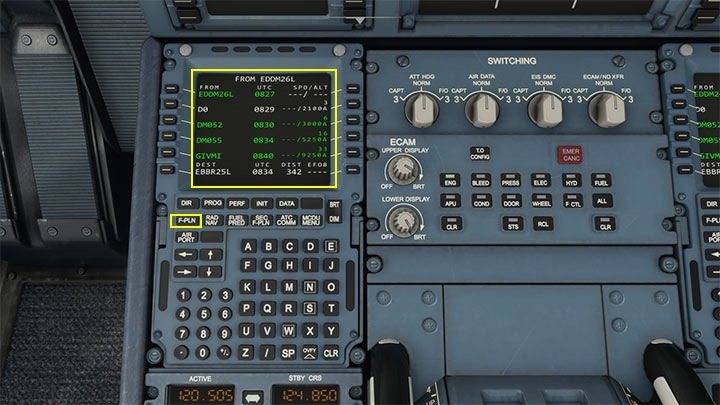 On the MCDUcomputer, you will find all the previously selected data: take-off at EDDM, an SID procedure called GIVMI, and all subsequent navigation points until landing at EBBR and lane 25 - Microsoft Flight Simulator: How to create passenger aircraft flight plan? - Passenger aircraft - Microsoft Flight Simulator 2020 Guide