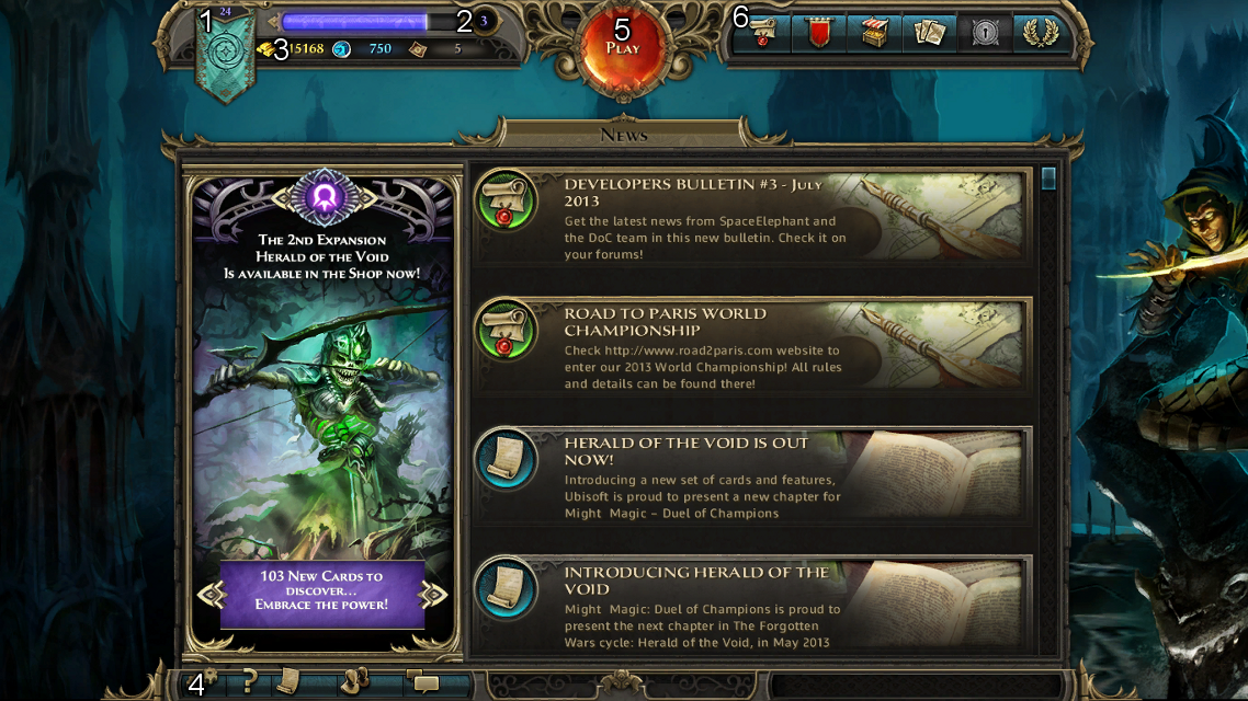 An example interface of a player with low experience level. - The Basics - Gameplay - Might & Magic: Duel of Champions - Game Guide and Walkthrough