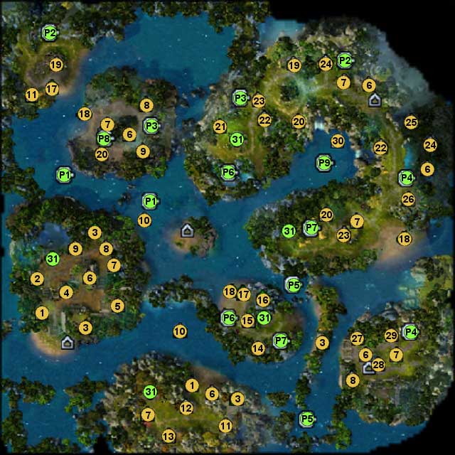 1 - Water Elemental Shrine (During the next battle, all friendly creatures will receive the water armor spell when attacked) - Map 2: surface part 1, locations - Mission 3: Shroud of the Past World - maps - Might & Magic: Heroes VI - Shades of Darkness - Game Guide and Walkthrough