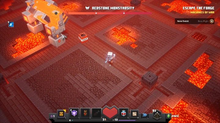 At the very end of the map, a Redstone Monstrosity will appear on your way - Minecraft Dungeons: Redstone Monstrosity boss fight walkthrough - Bosses - Minecraft Dungeons Guide