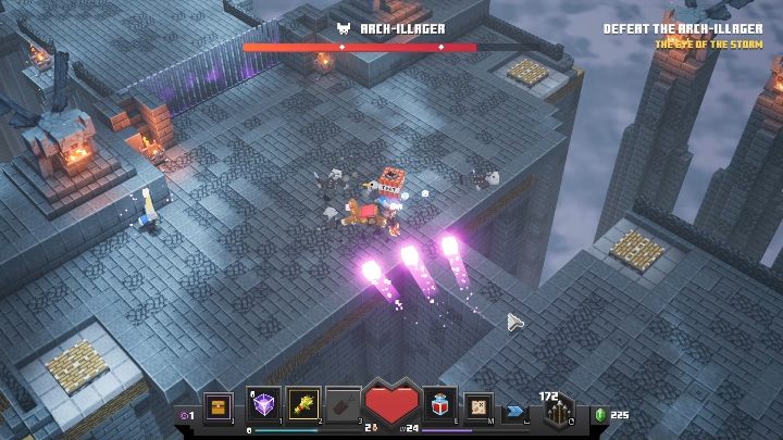 Another attack of Arch-Illager are three pink projectiles - Minecraft Dungeons: Arch-Illager boss fight walkthrough - Bosses - Minecraft Dungeons Guide