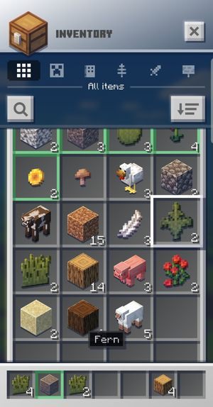 After some time your inventory will be full of resources. - How should I start the game in Minecraft Earth? - FAQ - Minecraft Earth Guide