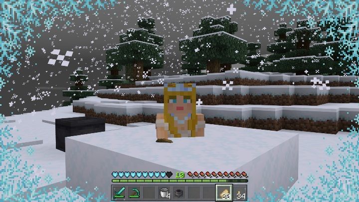 Falling into the snow will make the character begin to freeze - Minecraft Caves & Cliffs: Loose snow - location, moving - Raw materials and blocks - Minecraft Guide