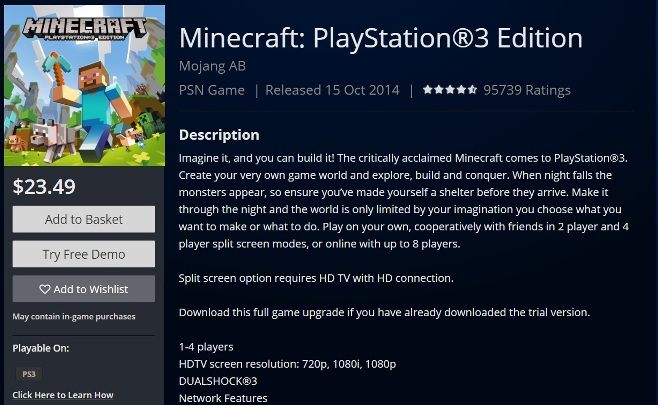 Purchasable on the PlayStation Store - Minecraft: Game editions - Appendix - Minecraft Guide