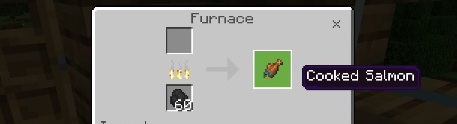 You make Cooked Salmon by frying a fish you cought - Minecraft: Food - recipes, list, crafting - Recipes - Minecraft Guide