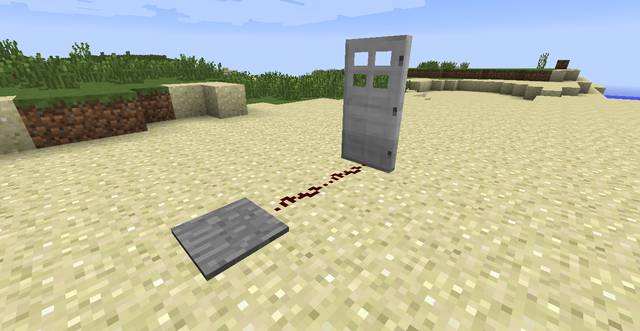 You can in a simple way, open doors by placing a pressure plate made of boards or cobblestone, in front f the door and behind it - Minecraft: Redstone Circuits - basic - Basic Redstone Circuits - Minecraft Guide