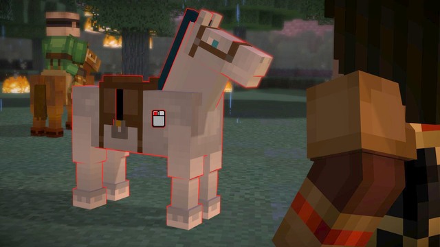After a short conversation, aim for the horses that will be running nearby in order to mount it - Chapter 1 - Walkthrough - Minecraft: Story Mode: A Telltale Games Series - Game Guide and Walkthrough
