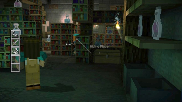After a short conversation, head to a place where you can hide (Hiding Place - Run To) - Chapter 3 - Walkthrough - Minecraft: Story Mode: A Telltale Games Series - Game Guide and Walkthrough