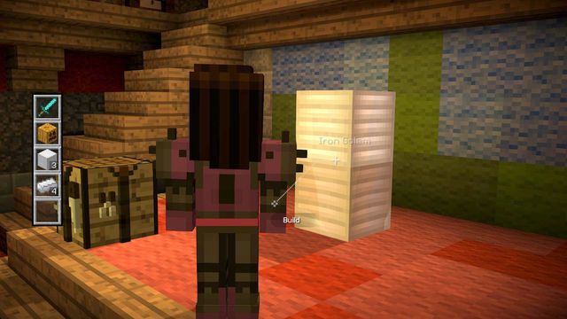 After the conversation with Milos men, pick any object and build it, to convince them that you also are a builder - Chapter 4 - Walkthrough - Minecraft: Story Mode: A Telltale Games Series - Game Guide and Walkthrough