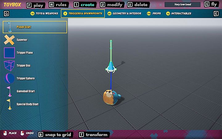 The Triggers & Spawnpoints tab in the Create menu also has a higher level of complexity - MisBits: ToyBox mode - how to create your own game? - Basics - MisBits Guide