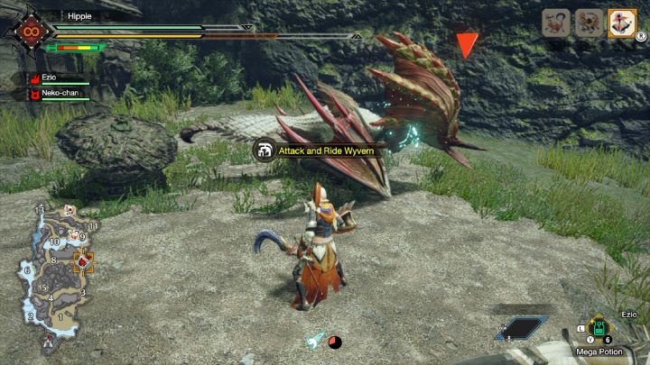 A monster in a rideable state will be knocked to the ground, and a red icon will appear above its head - Monster Hunter rise: Wyvern - how to ride? - Fighting and hunting - Monster Hunter Rise game guide