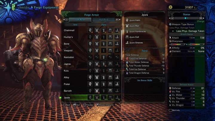 Jyura Armor - stats and resistances - Armors - Low Rank in Monster Hunter World - Workshop - Monster Hunter World Game Guide