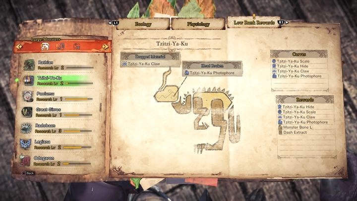 Dropped Material - Tzitzi-Ya-Ku - tactics, resistance & weak points - Large Monsters - Monster Hunter World Game Guide