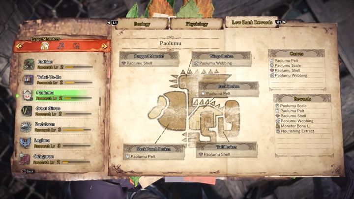 Body part - Paolumu - tactics, resistance & weak points - Large Monsters - Monster Hunter World Game Guide