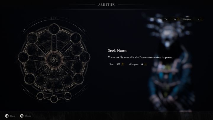 To be able to learn the names of your classes and then unlock your skills, you will need Tar and Glimpses - Mortal Shell: How to develop a character class? - FAQ - Mortal Shell Guide, Walkthrough