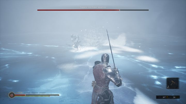 Another new attack consists in spawning frost icicles from the ground - Mortal Shell: Tarsus, the First Martyr boss, how to beat, walkthrough - Bosses - Mortal Shell Guide, Walkthrough