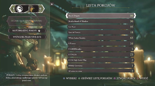 At your disposal, you have various rooms, where you meet players that expect a specific type of fight - In the web | System - System - Mortal Kombat X Game Guide