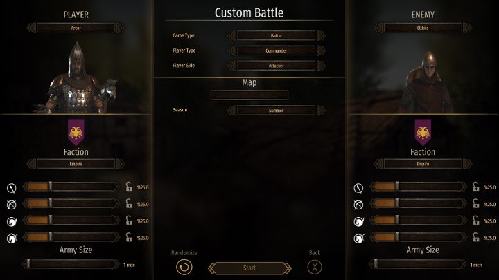 In custom battle, you can set all its parameters and options according to your preferences. - Mount and Blade 2 Bannerlord: Game modes - multiplayer, campaign - Basics - Mount and Blade 2 Bannerlord Guide
