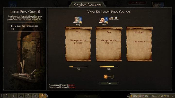 Voting system and final decisions affect all vassals of the faction. - Mount and Blade 2 Bannerlord: Faction - joining, settlements, tips - Basics - Mount and Blade 2 Bannerlord Guide