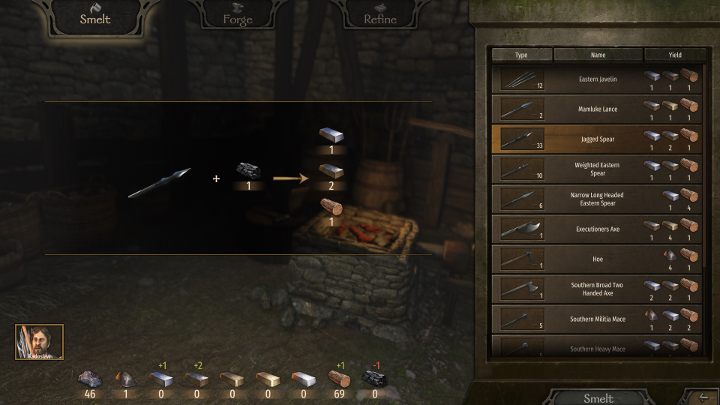 You can convert weapons to crafting materials in the Smelt tab. - Mount and Blade 2 Bannerlord: Smithing - crafting, obtaining materials - Basics - Mount and Blade 2 Bannerlord Guide