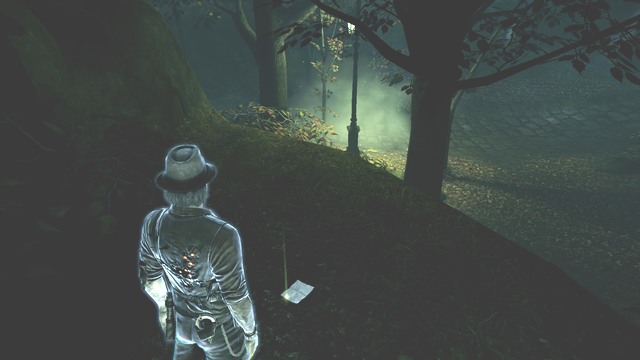 Even in the light of the lamppost, the note is barely visible. - Chapter 4 - Julias Thoughts (4) - Collectibles - Murdered: Soul Suspect - Game Guide and Walkthrough
