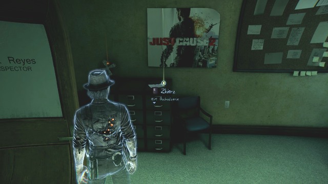 The note is lying on the cabinet, under the poster. - Chapter 3 - Small cases - Side cases - Murdered: Soul Suspect - Game Guide and Walkthrough
