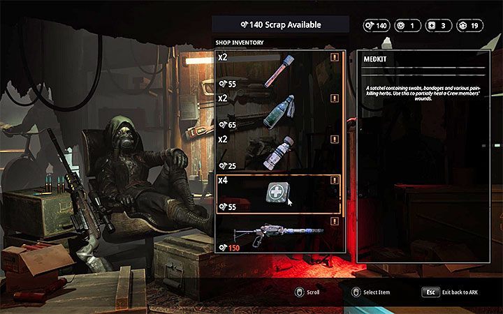 An alternative way to get first-aid kits is to buy them in the Iridias store (Arc) - How to heal team members in Mutant Year Zero? - FAQ - Mutant Year Zero Road to Eden Guide