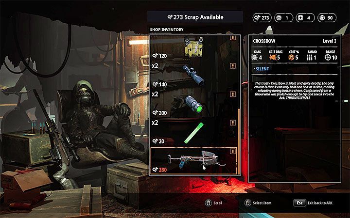 The second Crossbow appears in the offer of Iridia, which runs a shop on Arc - How to get silent weapons in Mutant Year Zero? - FAQ - Mutant Year Zero Road to Eden Guide