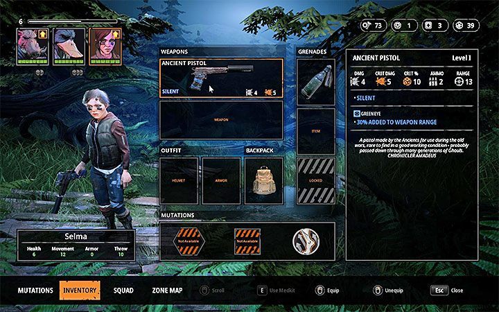 Ancient Pistol Selma is equipped with it - How to get silent weapons in Mutant Year Zero? - FAQ - Mutant Year Zero Road to Eden Guide