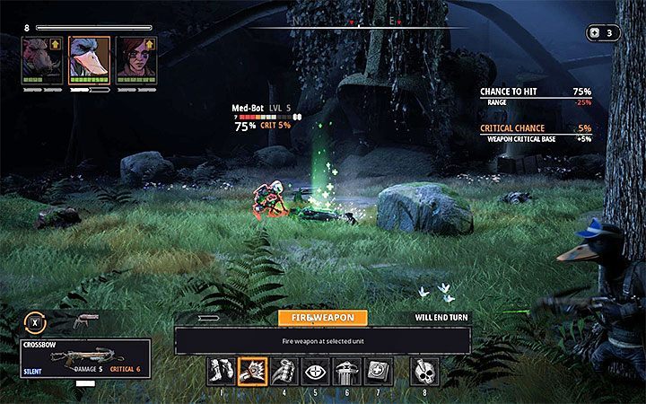 Another idea is to attack the Med-bot that is hiding outside the camp - The Fallen Angel | Mutant Year Zero Road to Eden World Atlas - World Atlas - Mutant Year Zero Road to Eden Guide