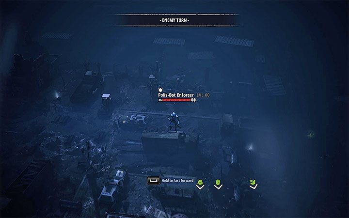 The enforcer bots are a stronger variety of robots and in addition to laser guns, they can also perform long jumps - Dealing with difficult opponents in Mutant Year Zero Road to Eden - Basics - Mutant Year Zero Road to Eden Guide