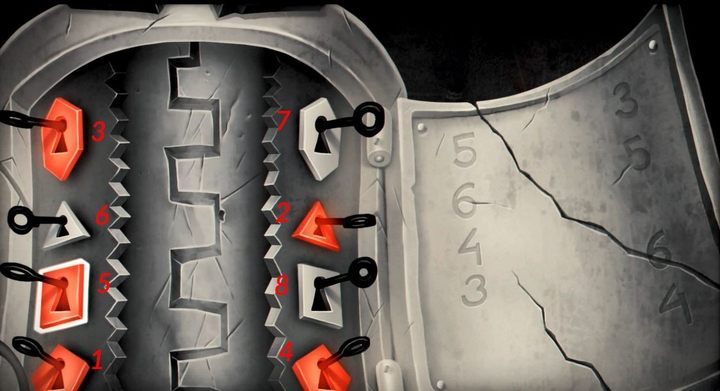 The code to this riddle: bottom left pentagon, right triangle, upper left hexagon, bottom right pentagon, left square, left triangle, upper right hexagon, right square. - Chapter 8 - Changes, changes, changes - My memory of Us Walkthrough - Walkthrough - My memory of Us Guide