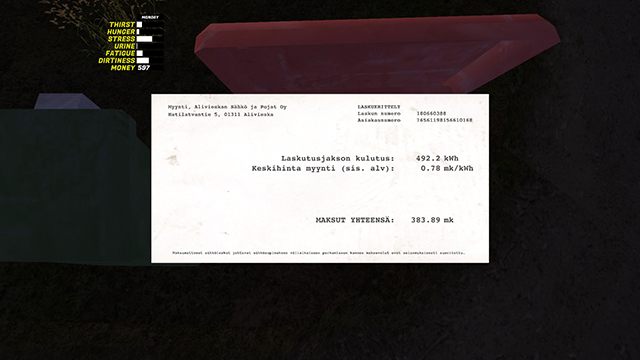 Displaying the invoice will result in automatic payment - Why is there no electricity in My Summer Car - FAQ - My Summer Car Guide