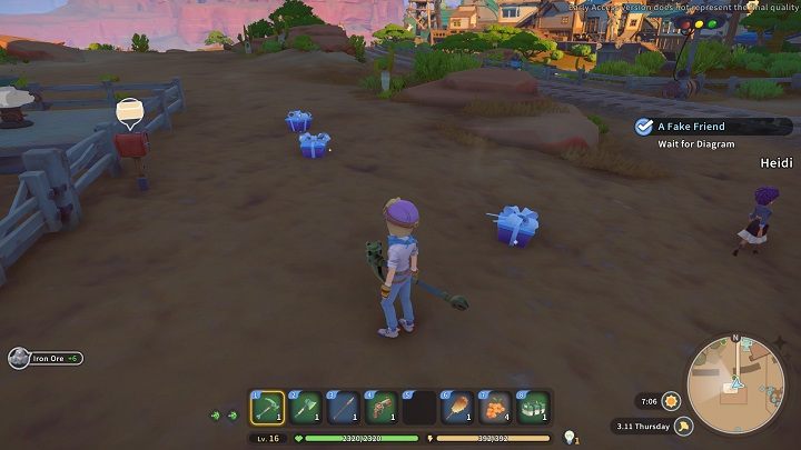 Throughout the next few days, until you complete the first phase of the quest, residents will leave containing materials, food, and other items near your workshop - My Time at Sandrock: In Trusses we Trust - walkthrough - Main missions - My Time at Sandrock Guide, Walkthrough