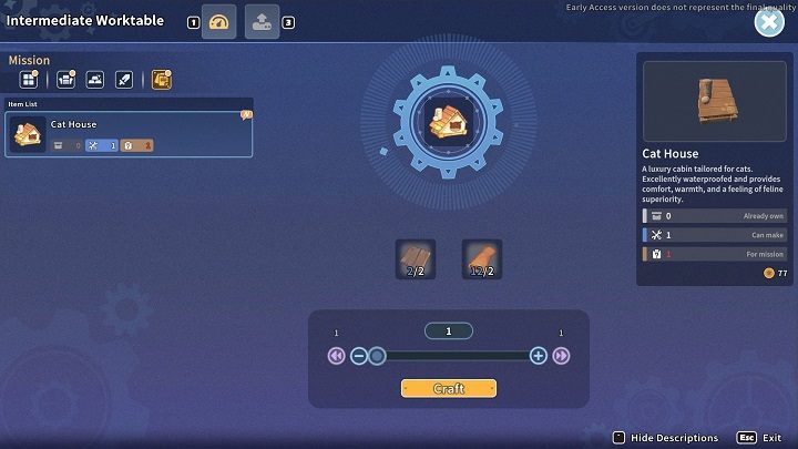You will build a cat house using Worktable - My Time at Sandrock: How to Tune your Banjo - walkthrough - Side missions - My Time at Sandrock Guide, Walkthrough